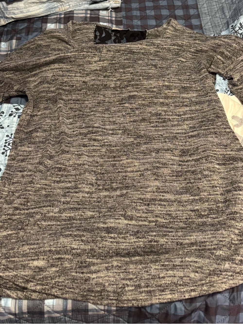 Free Kisses Marled Black Crewneck Sweater